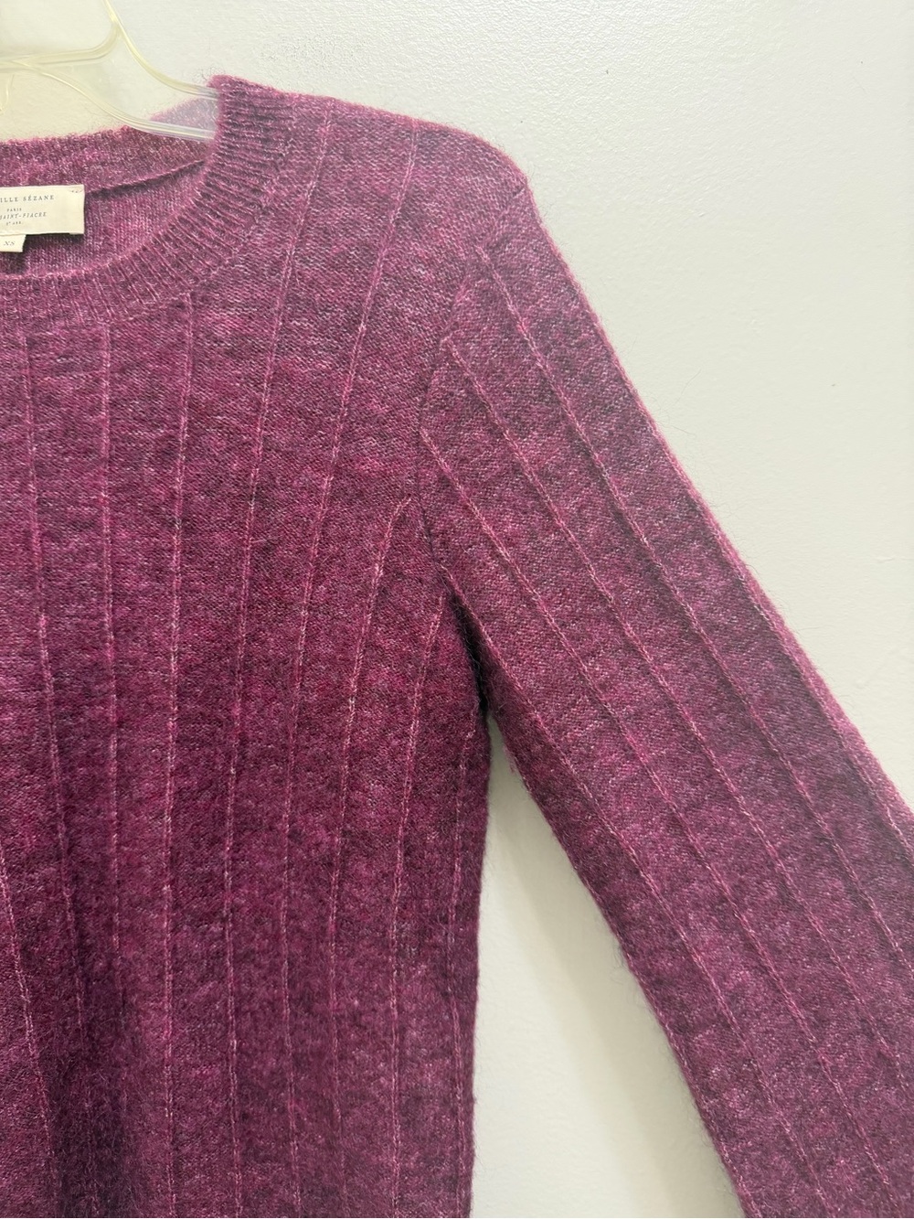 Sezane Joyce Jumper Sweater Merino Wool Mohair Gold Buttons in Grape Purple XS - Picture 7 of 12